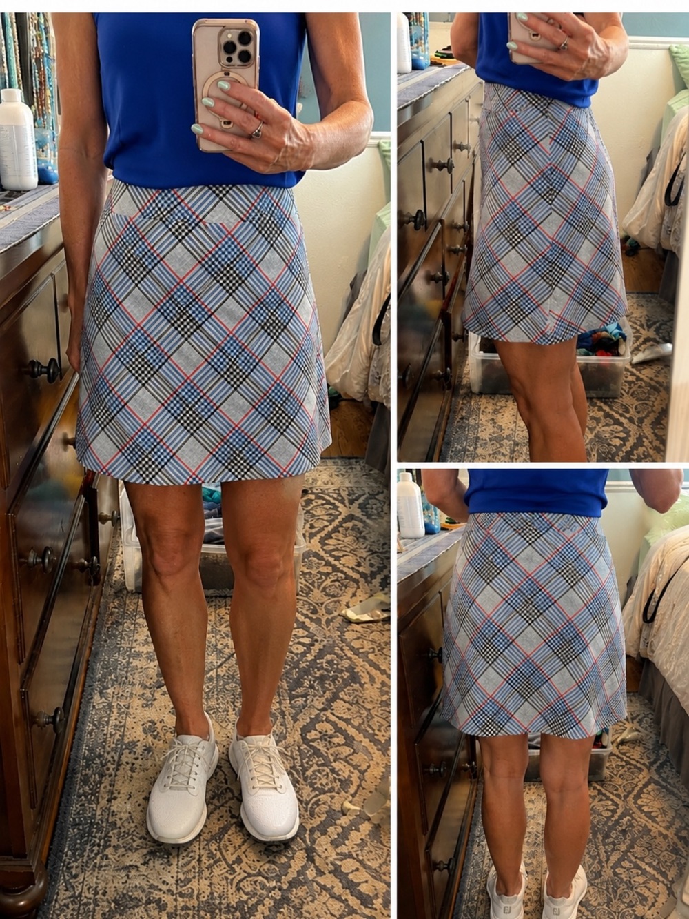 Lilly Pulitzer Golf Plaid Skort Size 6 Blue White Built-In Shorts